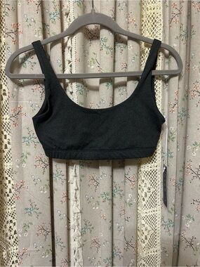 Interval Double Scoop Sports Bra Heather Charcoal‎ Scoop Neck Made USA NWT